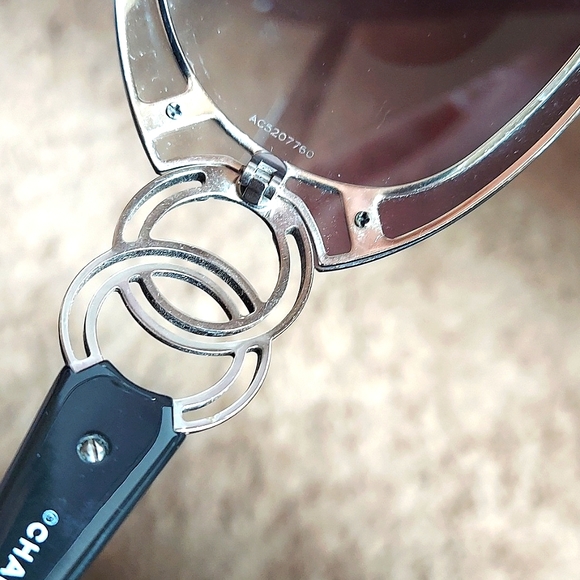 Chanel 4144 Shield Ladies Sunglasses Grey/Black Lenses Black Arm - Picture 5 of 9